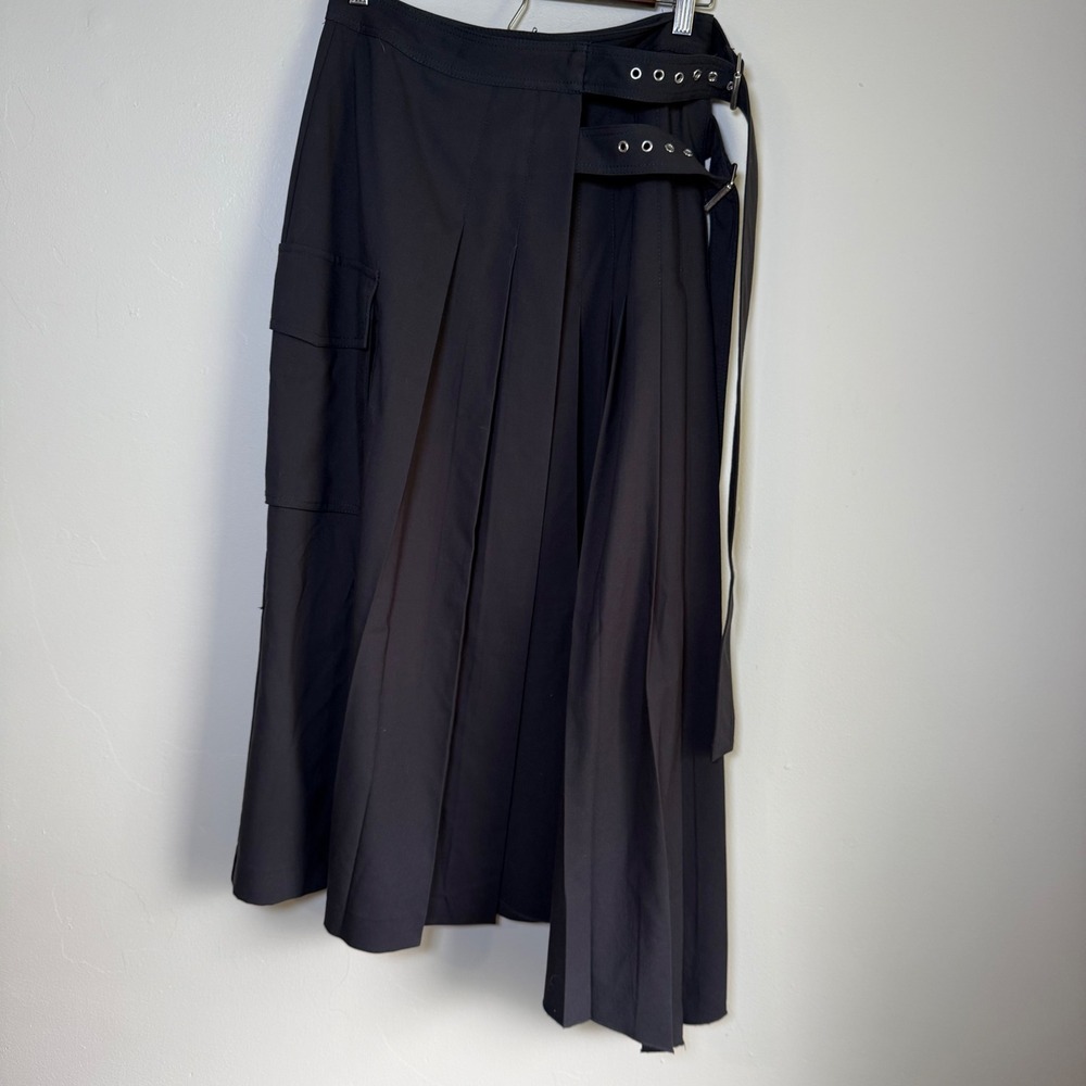 Zara Asymmetrical Pleated Buckle Detail Cargo Midi Skirt Size Small Dark Gray